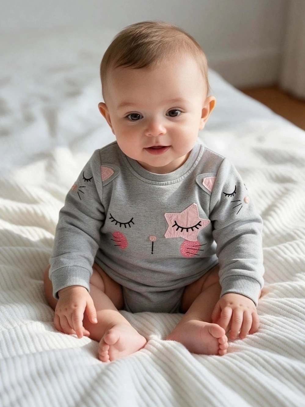 Bopster & Mimi Baby Cat Sweatshirt Gray Pink 3-6M